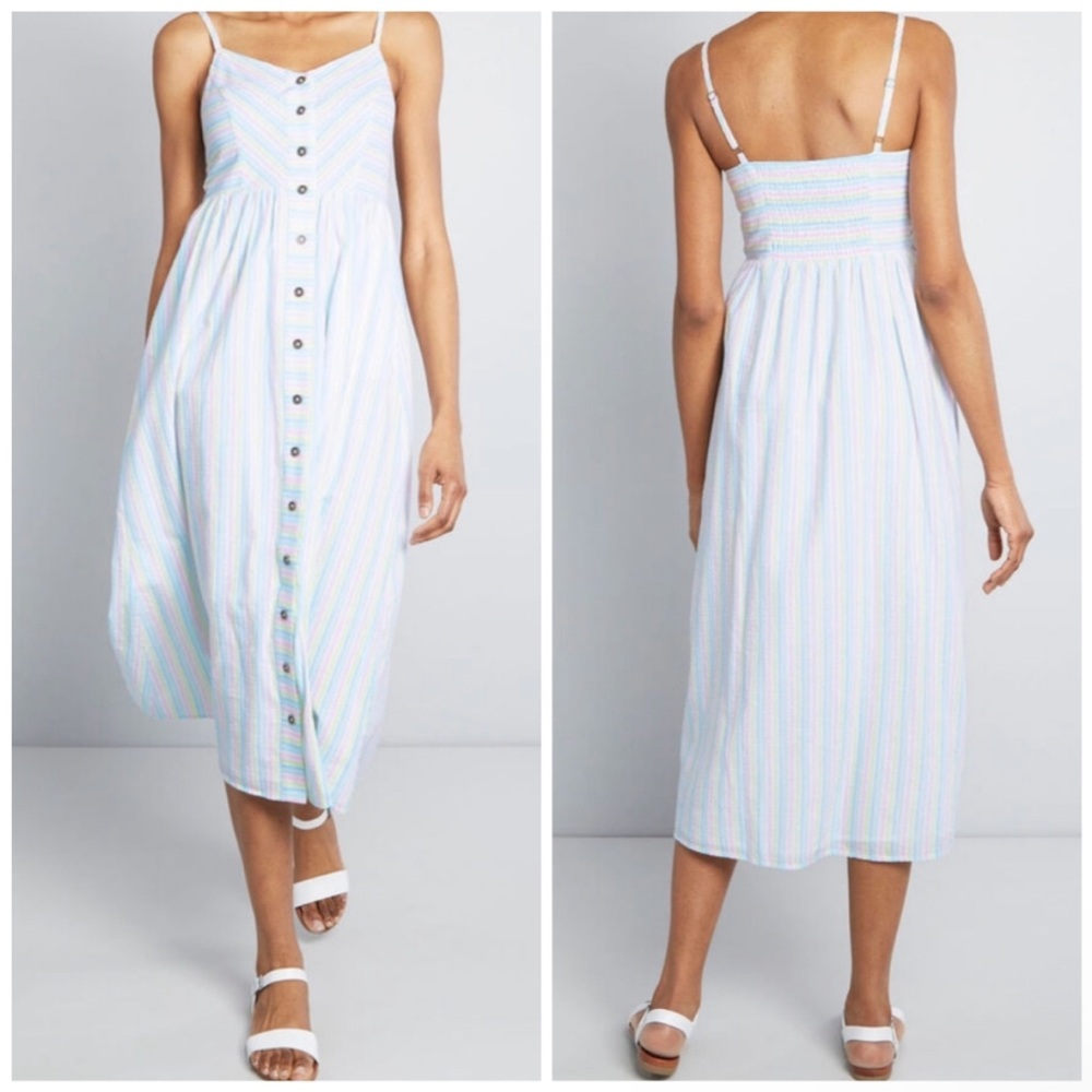 ModCloth Clearly Charismatic Dress Pastel Rainbow Straps Striped Dress EUC Sz S